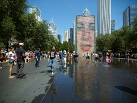 Artist Jaume Plensas 2004 interactive Crown Fountain on Michigan
