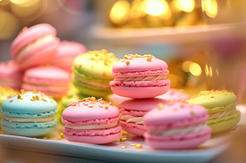 assorted colorful macarons displayed on a bright background