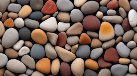 Assortment of smooth multicolored pebbles create a texture