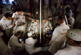 Astronauts Edward White II and James McDivitt are shown in the w