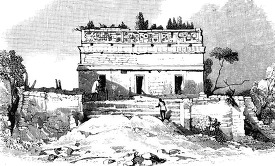 aztec ruins in mexico historic illustration