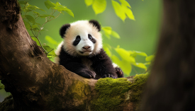 baby girant panda bear resting on a tree