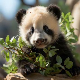 baby panda eating