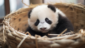 baby panda in a small basket