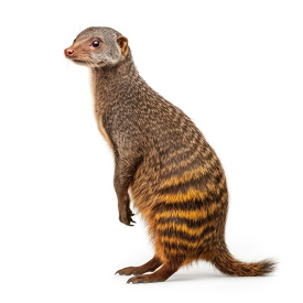 banded mongoose side view on white background
