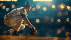 baseball pitcher crouched position ready to play