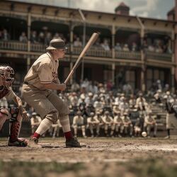 baseball player in a vintage uniform prepares to bat