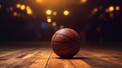 basketball ball sitting on a wooden floor