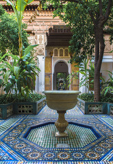 beautiful garden fountain and tile courtyard in ancient bahia pa
