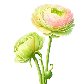 Beautiful ranunculus flower stems in soft colors