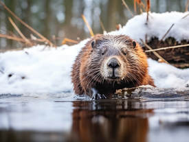 Beaver in the Canadian wilderness on a cold winter