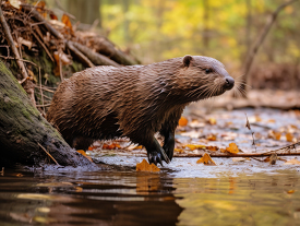 beaver walking in the woods near a river