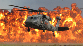 black hawk helicopter hovers during a demonstration