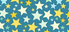 blue and yellow stars float across this lively starry pattern