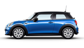 blue mini cooper side view o nwhtie background