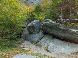 Boulders and trees along the road in Smugglers Notch