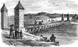bridge and custom house at the frontier historical illustration