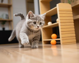 British Shorthair cat playing in room