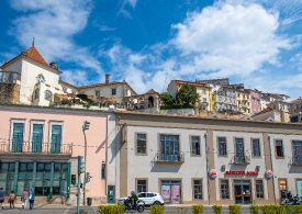 Buildings along street in coimbra portugal