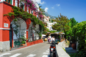 business along narrow road on the amalfi coast