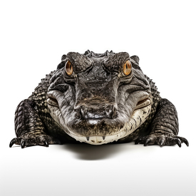 Caiman closeup front isolated on white background