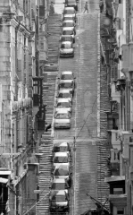 cars line the narrow streets in the city center of Valletta Malt