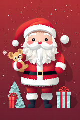 cheerful cartoonish santa complete with gifts celebrates the win