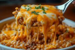 Cheesy Meaty Rice Dish Served With Fresh Herbs