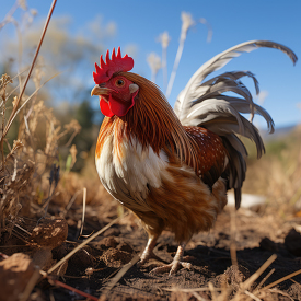 Chicken freely roams on farm