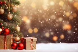 christmas tree with gifts on a sparkling bokeh background