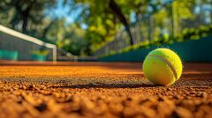 Clay Tennis Court With a Ball in Sharp Focus