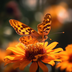 close shot of a butterfly on a orange flower