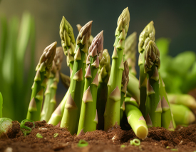 close up of a bunch of asparagus growing in dirt