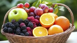 close up of a fruit basket featuring fresh apples berries and or