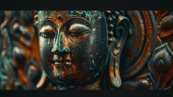 close up of a intricate bronze Buddha statue