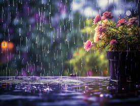 Close up of rain on flowers