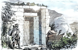 closed doorway titicaca island historical colorized illustration