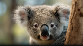 closeup image a a koala bear in a tree