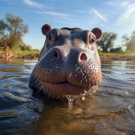 closeup of a hippopotamus in a lake in Botswana