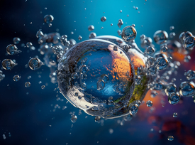 closeup of bubbles splashing in water