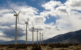 Closeup of desert windmills used to produce energy