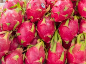 closeup of fresh dragon fruit for sale at market