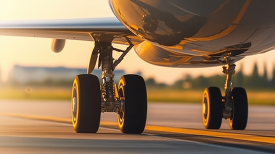 closeup of the wheels of an airliner