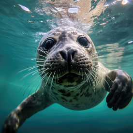 closeup under water photo of a seal  swimming