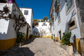 cobbled stoned street with white washed walls home obidos portug