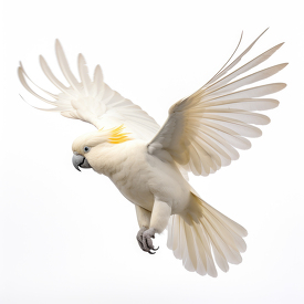 cockatoo flying isolated on white background