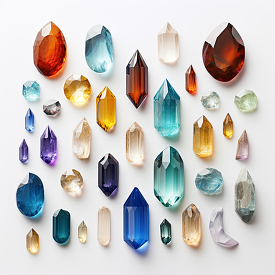 collection of beautiful crystals in different colors and sizes