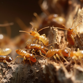 colony of termites feeding on wood material