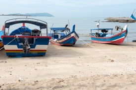 colorful fishing boats on beach langkawi malaysia