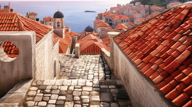 colorful red tile roofs in the historic city of Dubrovnik in cro